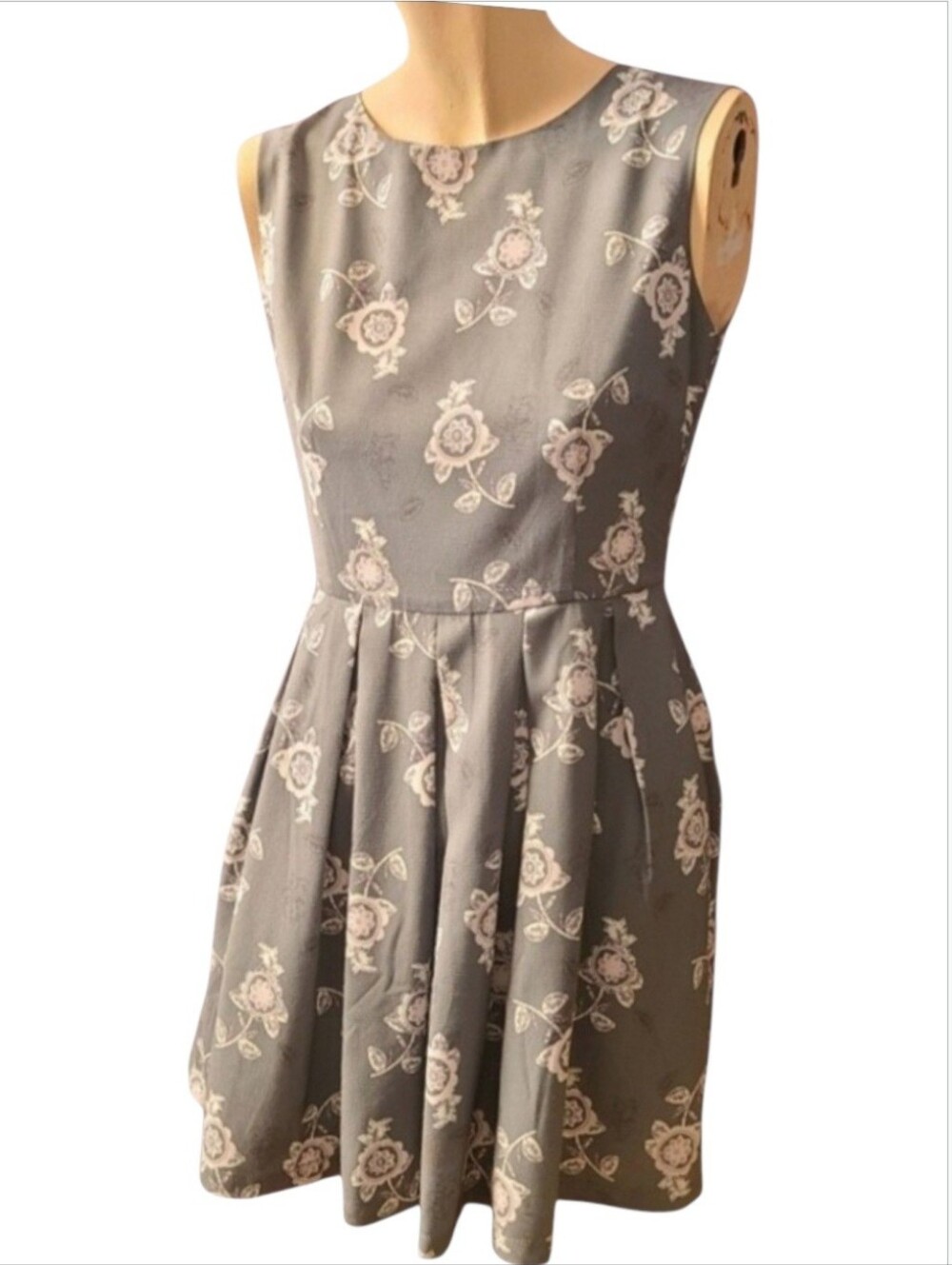 Pink Martini Sage Olive Grey Pleated A-Line Dress XS